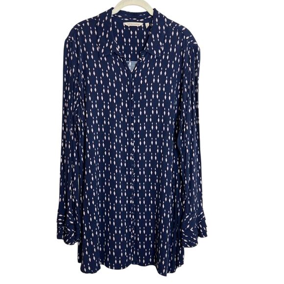 Soft Surroundings Womens Button Front Poet Tunic XL Navy Cream Diamond Print - Picture 1 of 6
